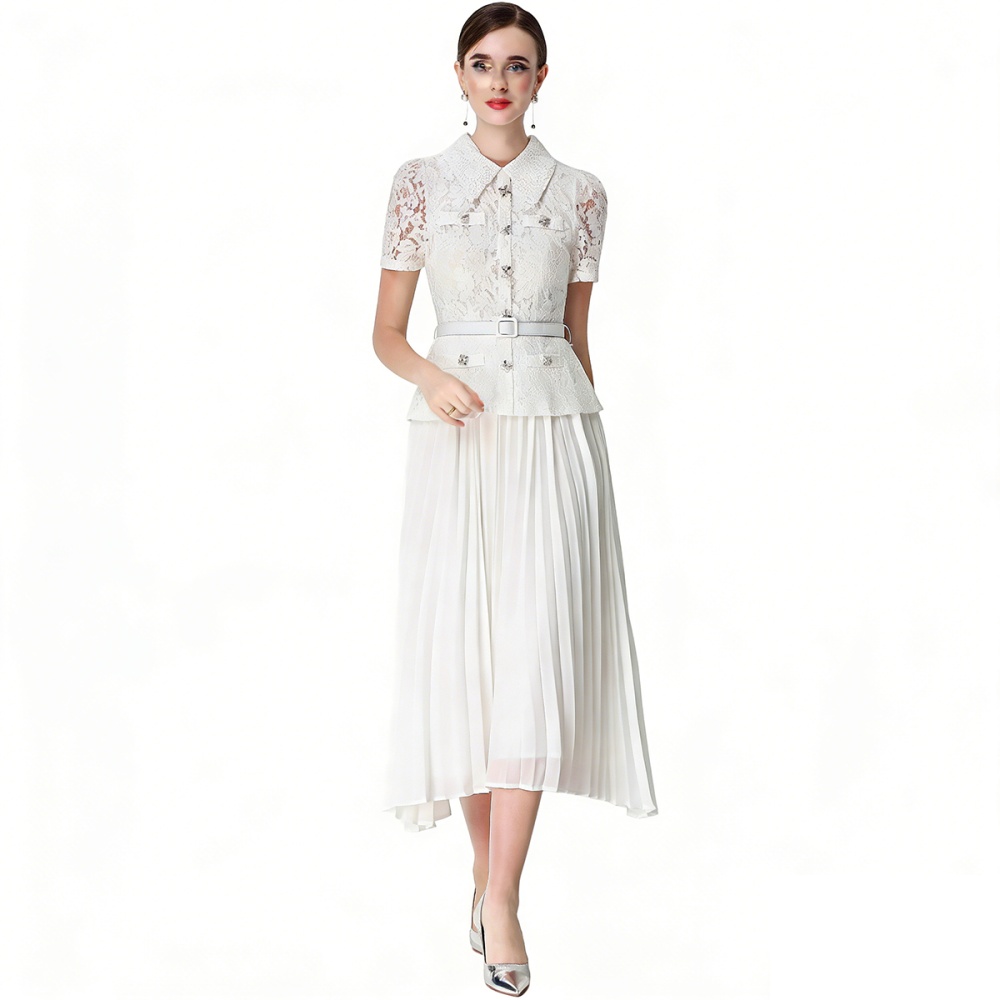 Doll collar slim chanelstyle pleated dress