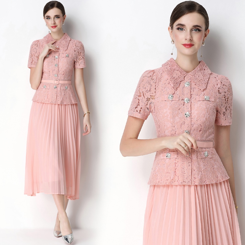 Lace pleated light luxury high waist chanelstyle dress