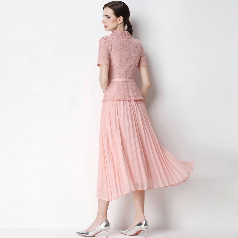Lace pleated light luxury high waist chanelstyle dress