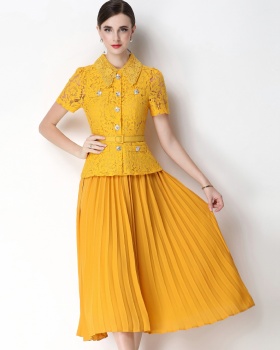 Light luxury high waist with belt chanelstyle long dress