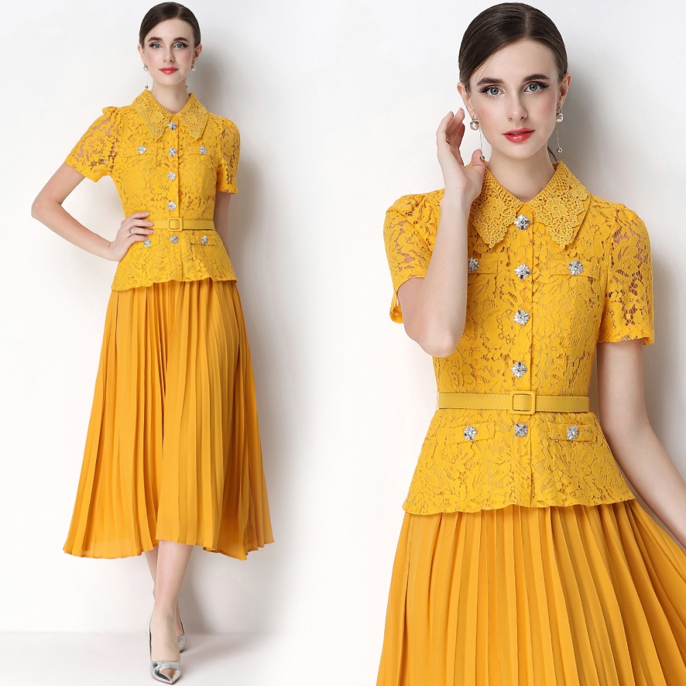 Light luxury high waist with belt chanelstyle long dress