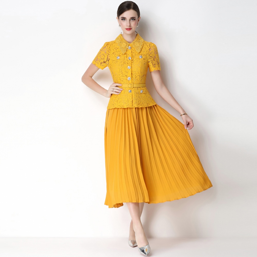 Light luxury high waist with belt chanelstyle long dress