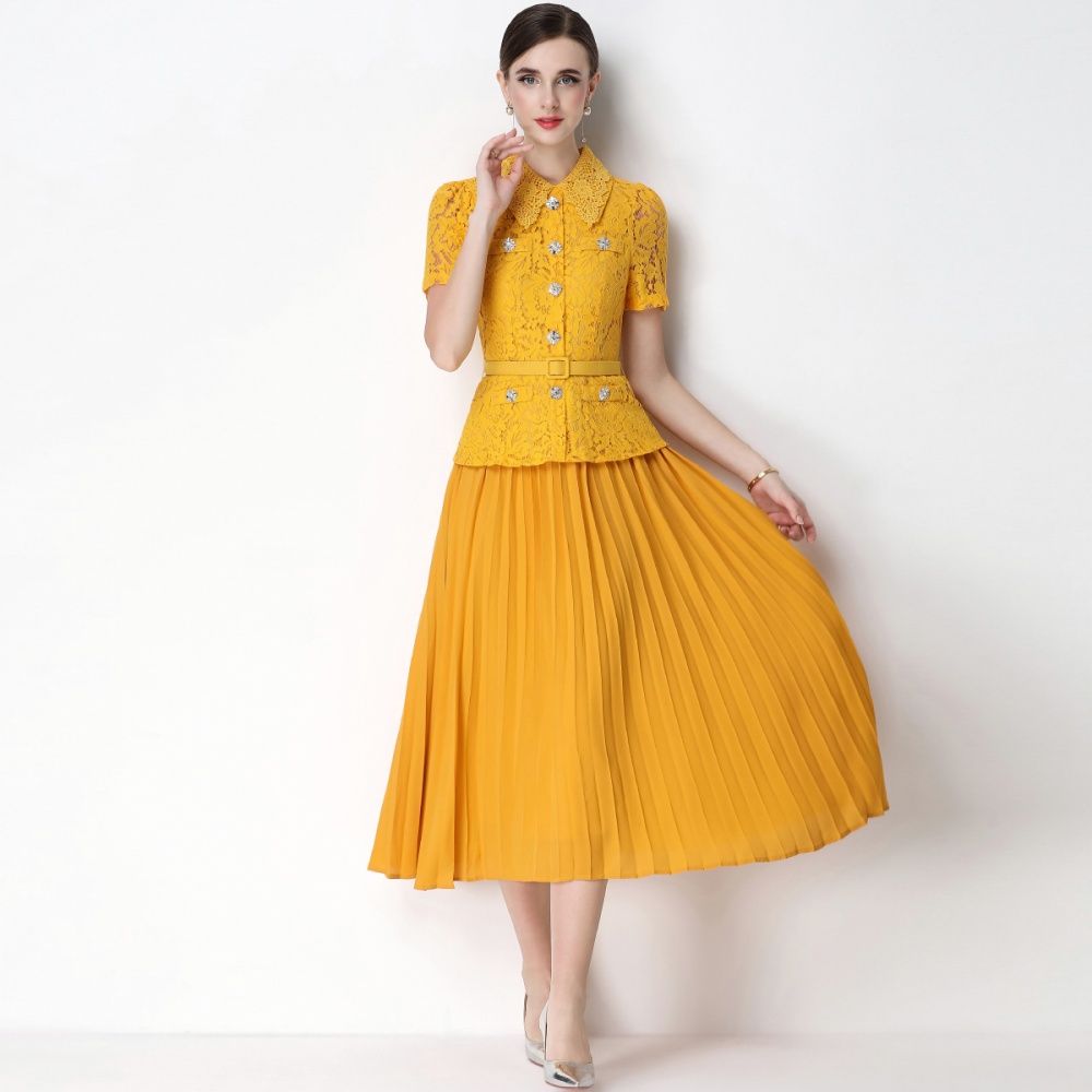 Light luxury high waist with belt chanelstyle long dress