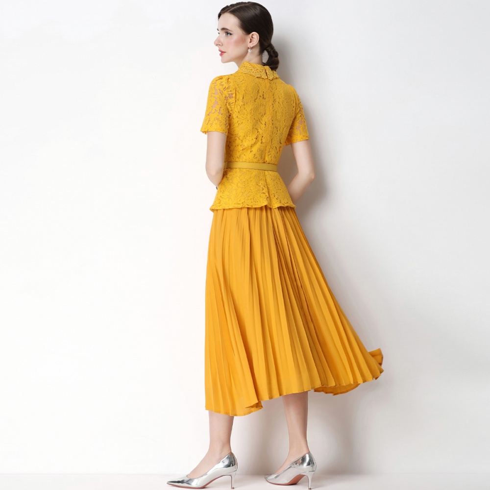 Light luxury high waist with belt chanelstyle long dress