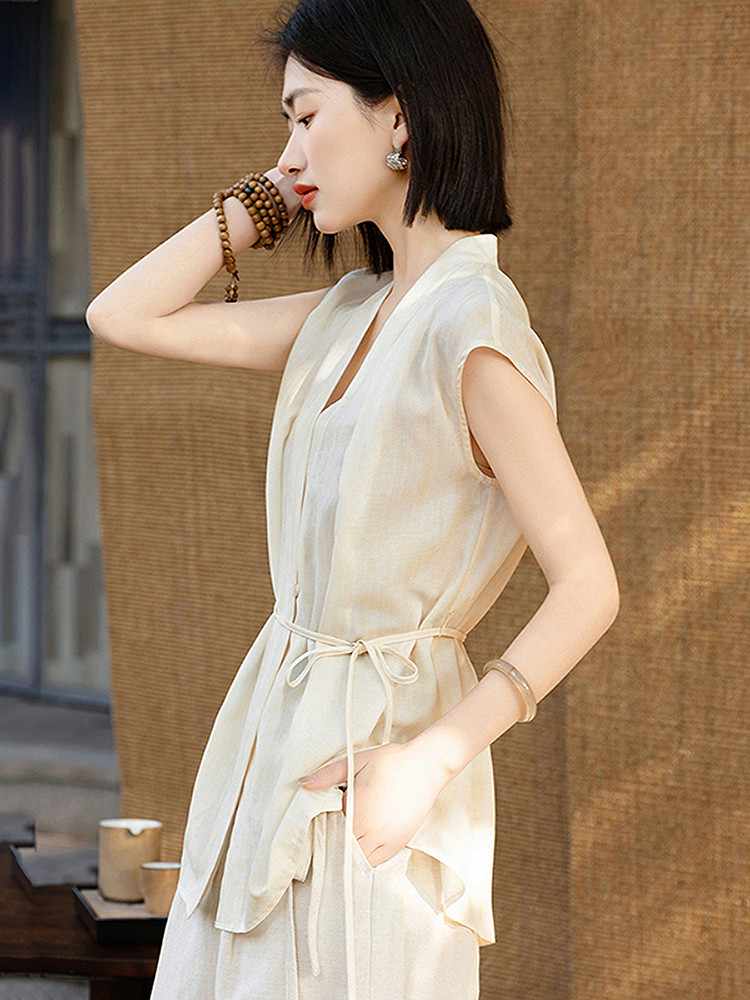 V-neck artistic slim cross summer shirt for women