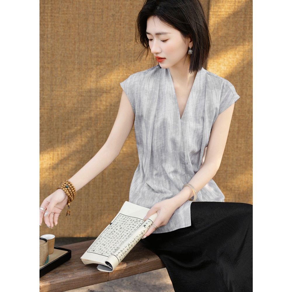 V-neck artistic slim cross summer shirt for women