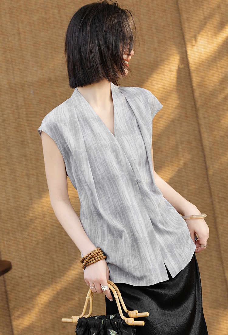 V-neck artistic slim cross summer shirt for women