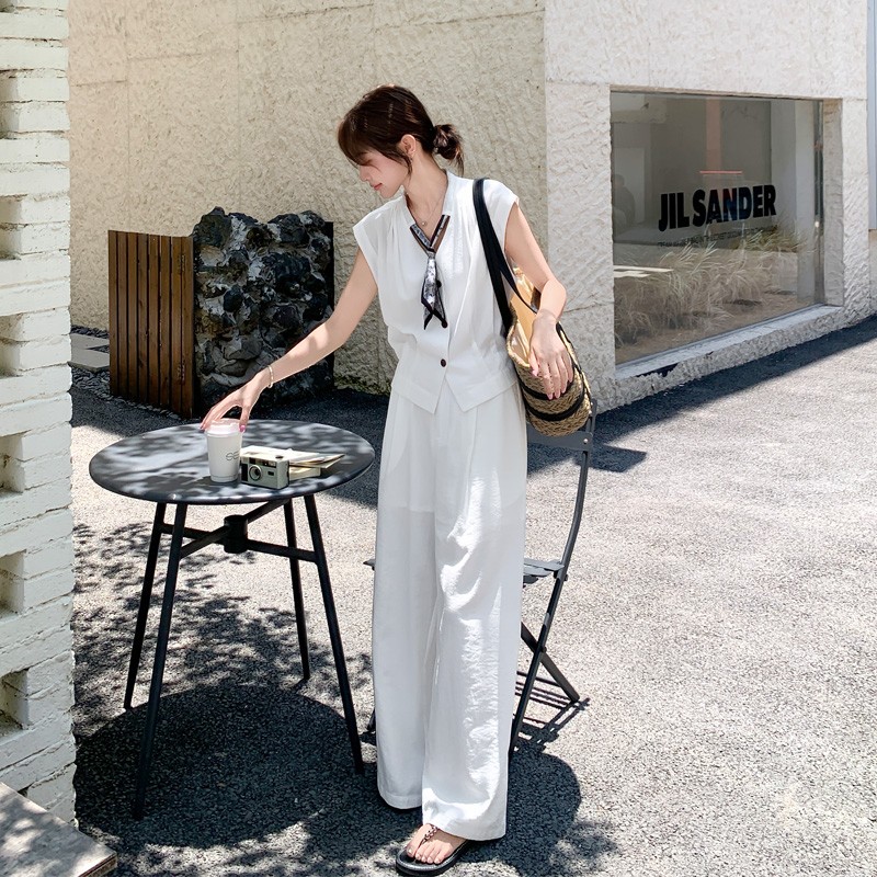 Korean style wide leg pants commuting scarves a set