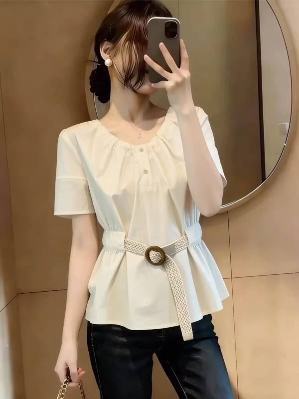 Fat fashion white tops show young large yard shirt for women