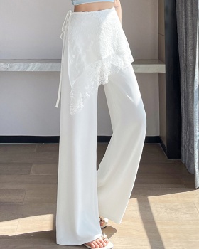 Slim lace drape summer ice silk suit pants for women
