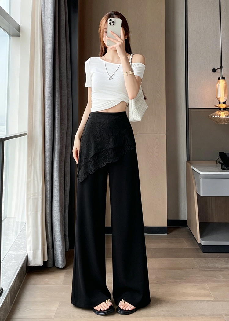 Slim lace drape summer ice silk suit pants for women