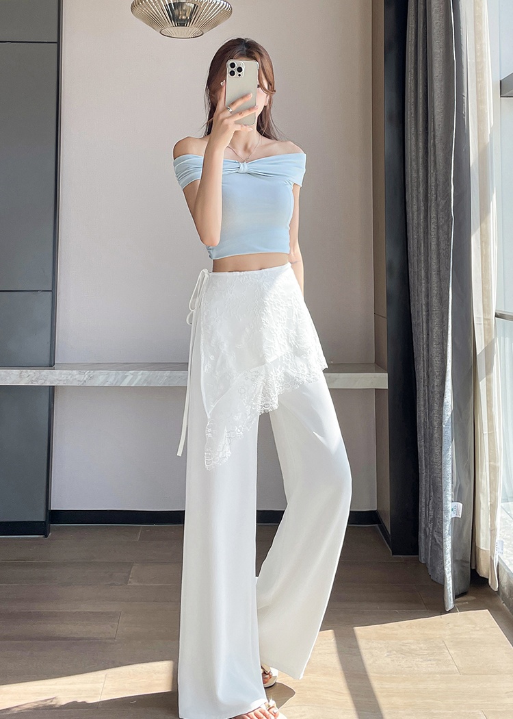 Slim lace drape summer ice silk suit pants for women