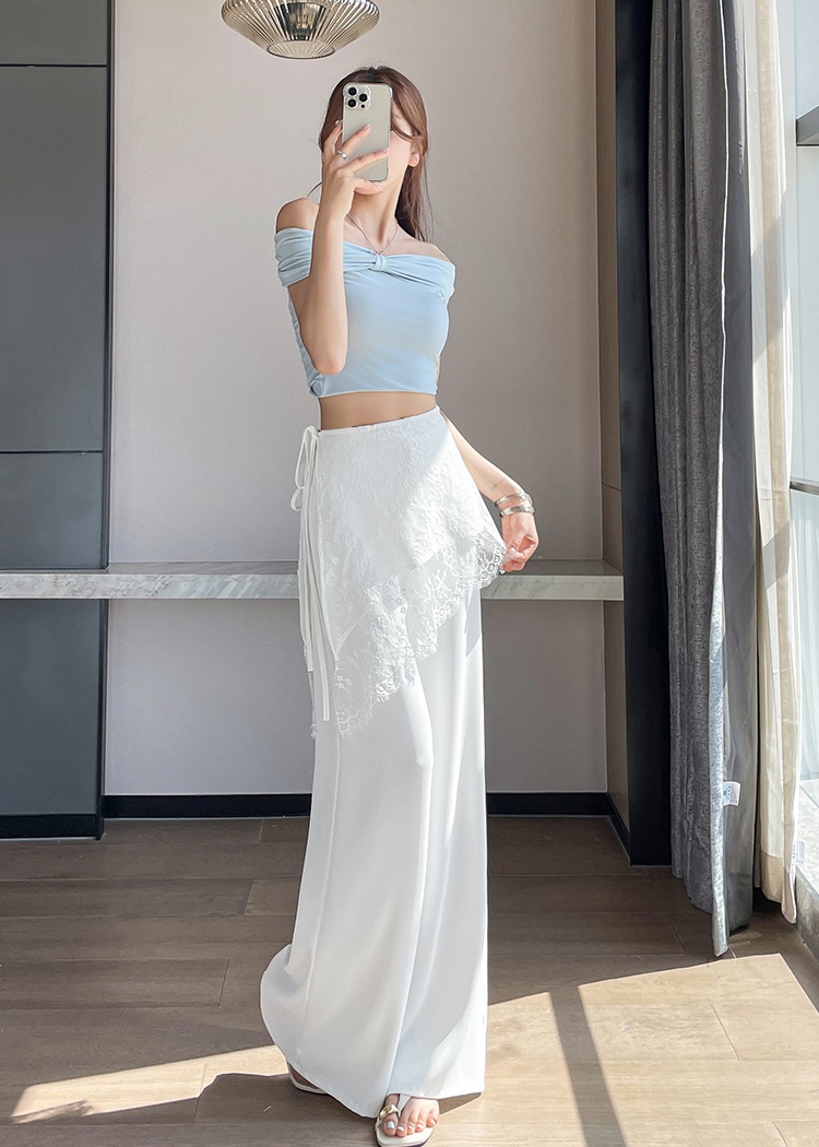 Slim lace drape summer ice silk suit pants for women