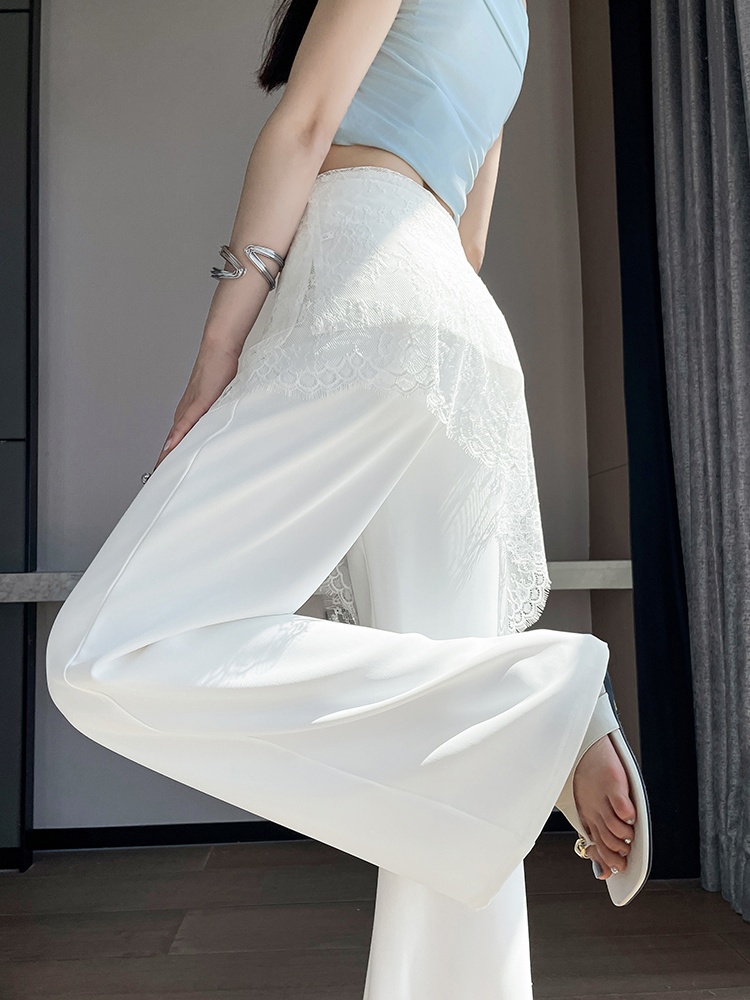 Slim lace drape summer ice silk suit pants for women