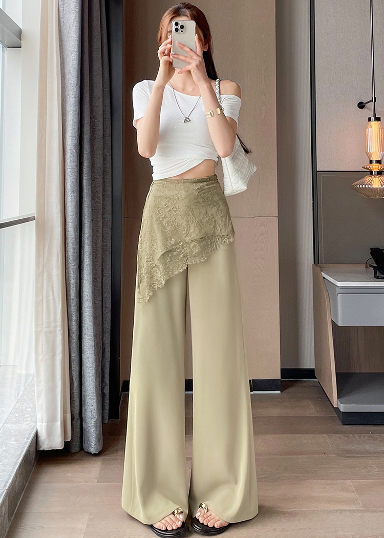 Slim lace drape summer ice silk suit pants for women