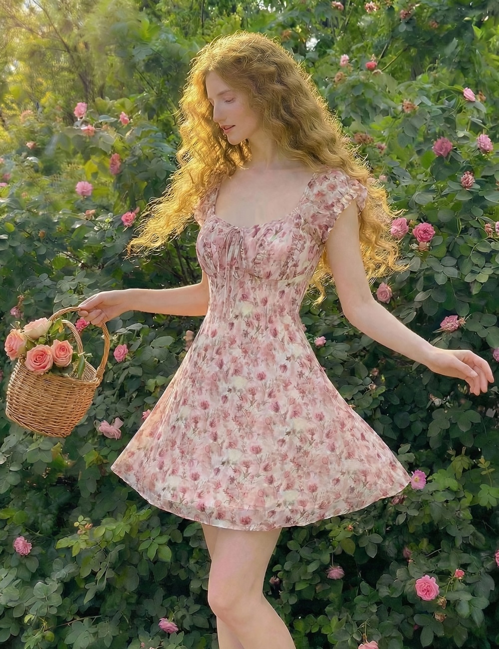 France style elegant summer printing dress for women