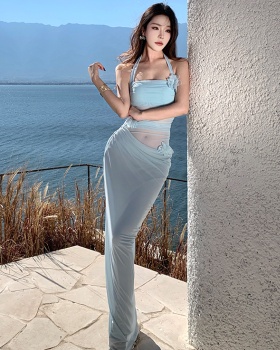 France style halter dress gauze irregular long dress