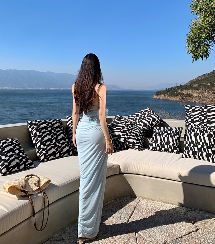 France style halter dress gauze irregular long dress