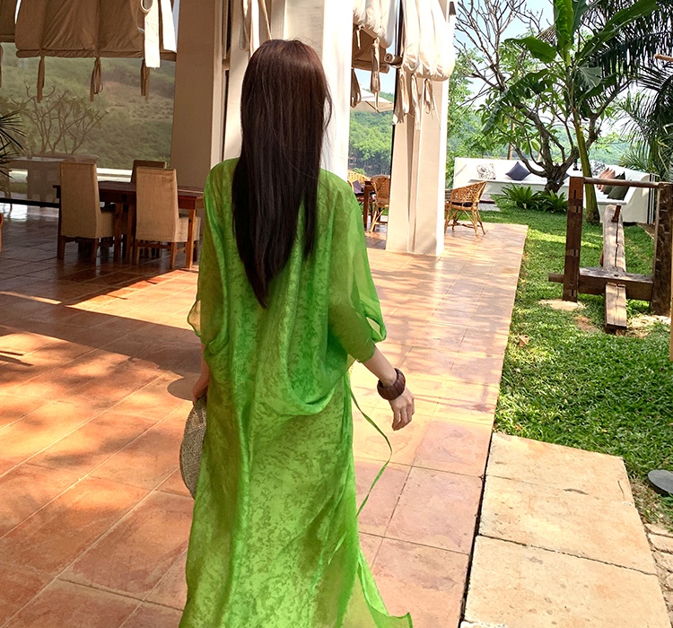 Romantic vacation long dress green light beach dress