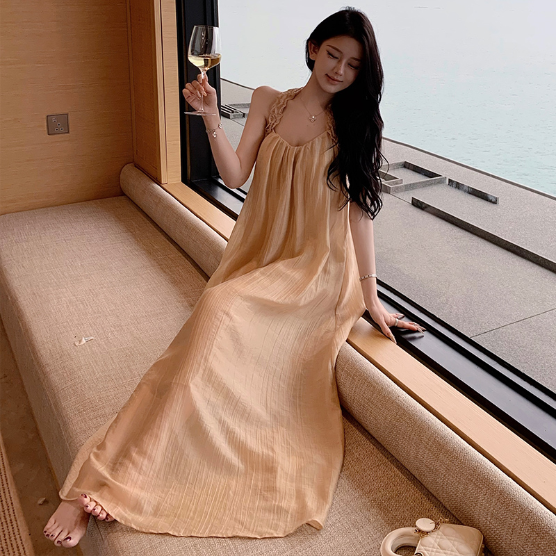 Romantic long dress France style strap dress for women