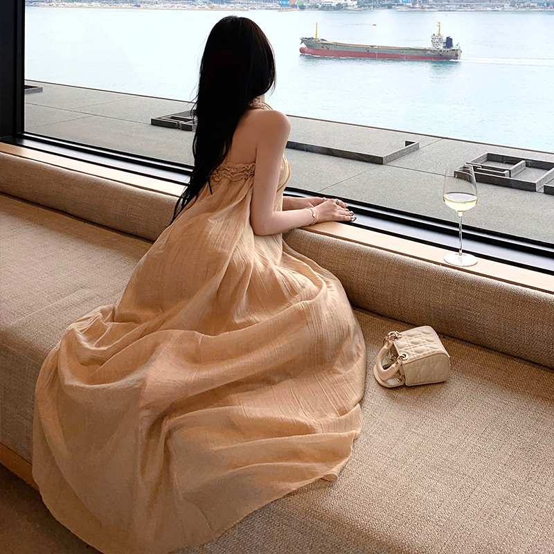 Romantic long dress France style strap dress for women