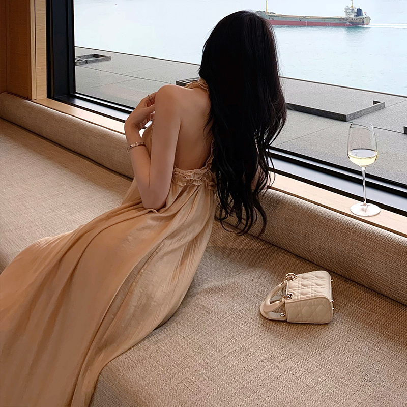 Romantic long dress France style strap dress for women