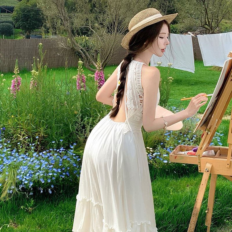 Halter temperament dress seaside sandy beach long dress