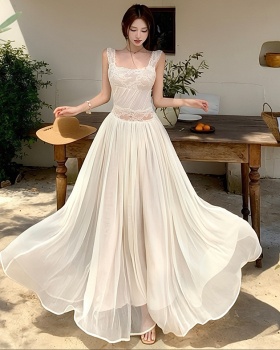 Halter pinched waist long dress lace dress for women