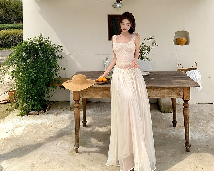 Halter pinched waist long dress lace dress for women