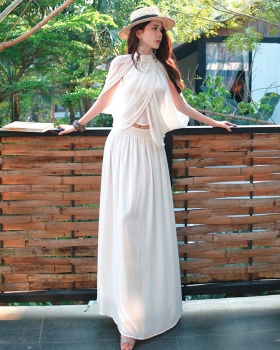 Chiffon big skirt tops pinched waist summer shawl a set