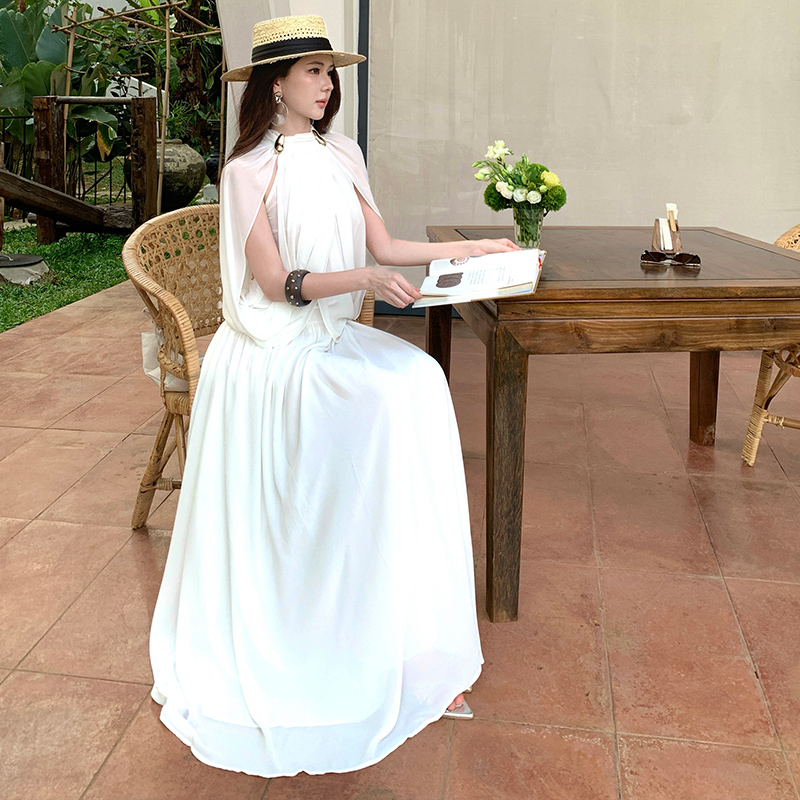 Chiffon big skirt tops pinched waist summer shawl a set