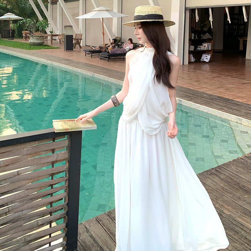 Chiffon big skirt tops pinched waist summer shawl a set