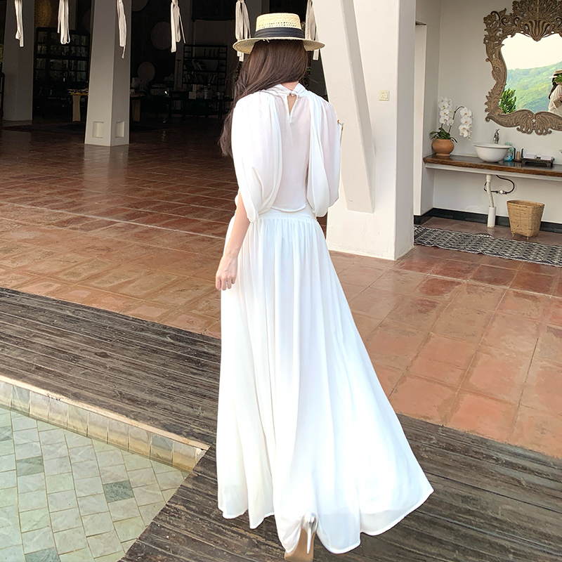 Chiffon big skirt tops pinched waist summer shawl a set