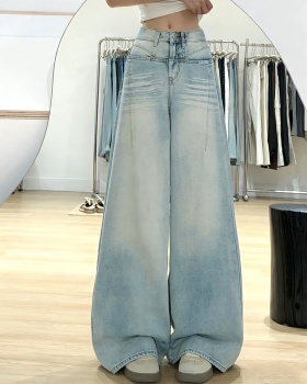 High waist slim wide leg pants American style summer jeans