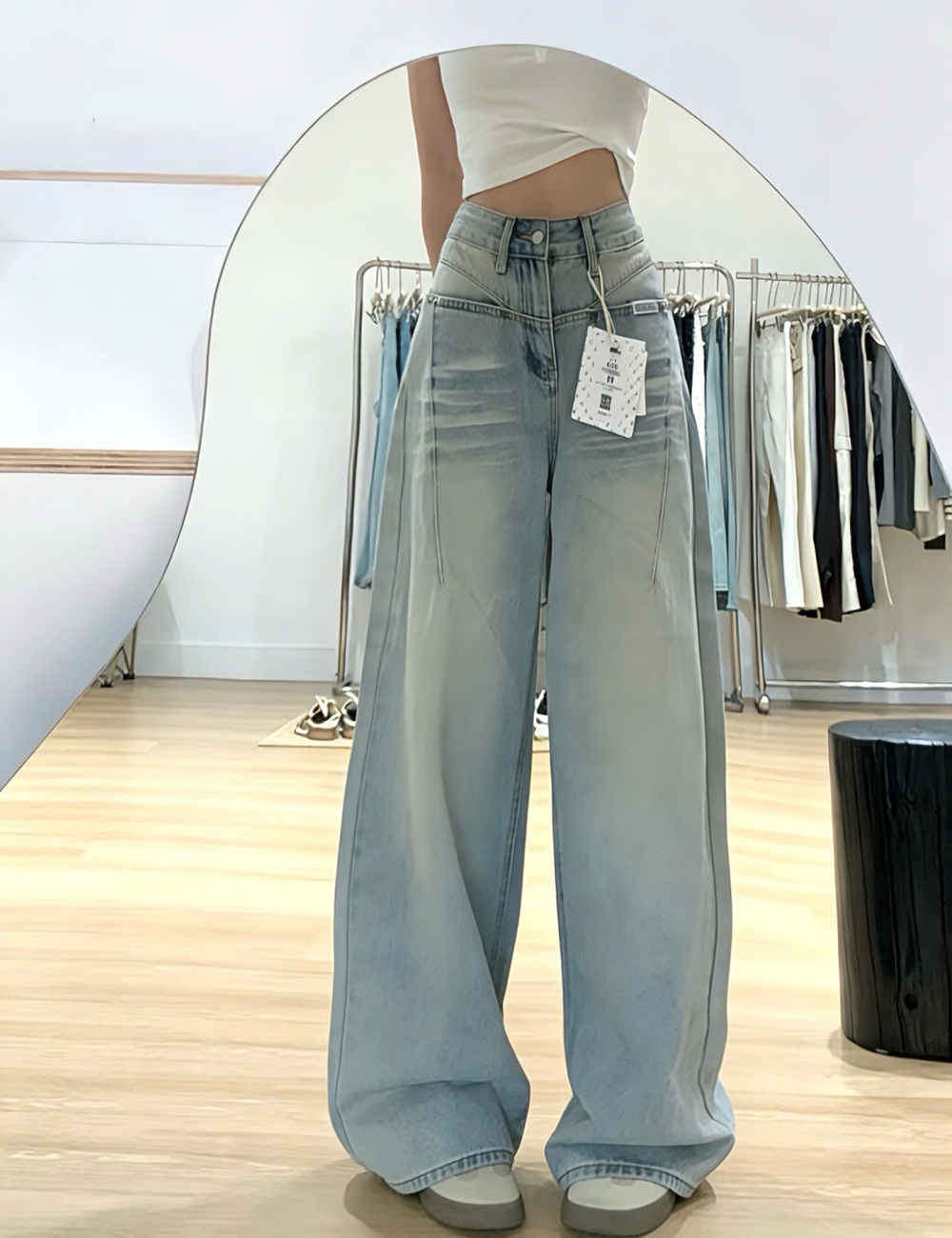 High waist slim wide leg pants American style summer jeans