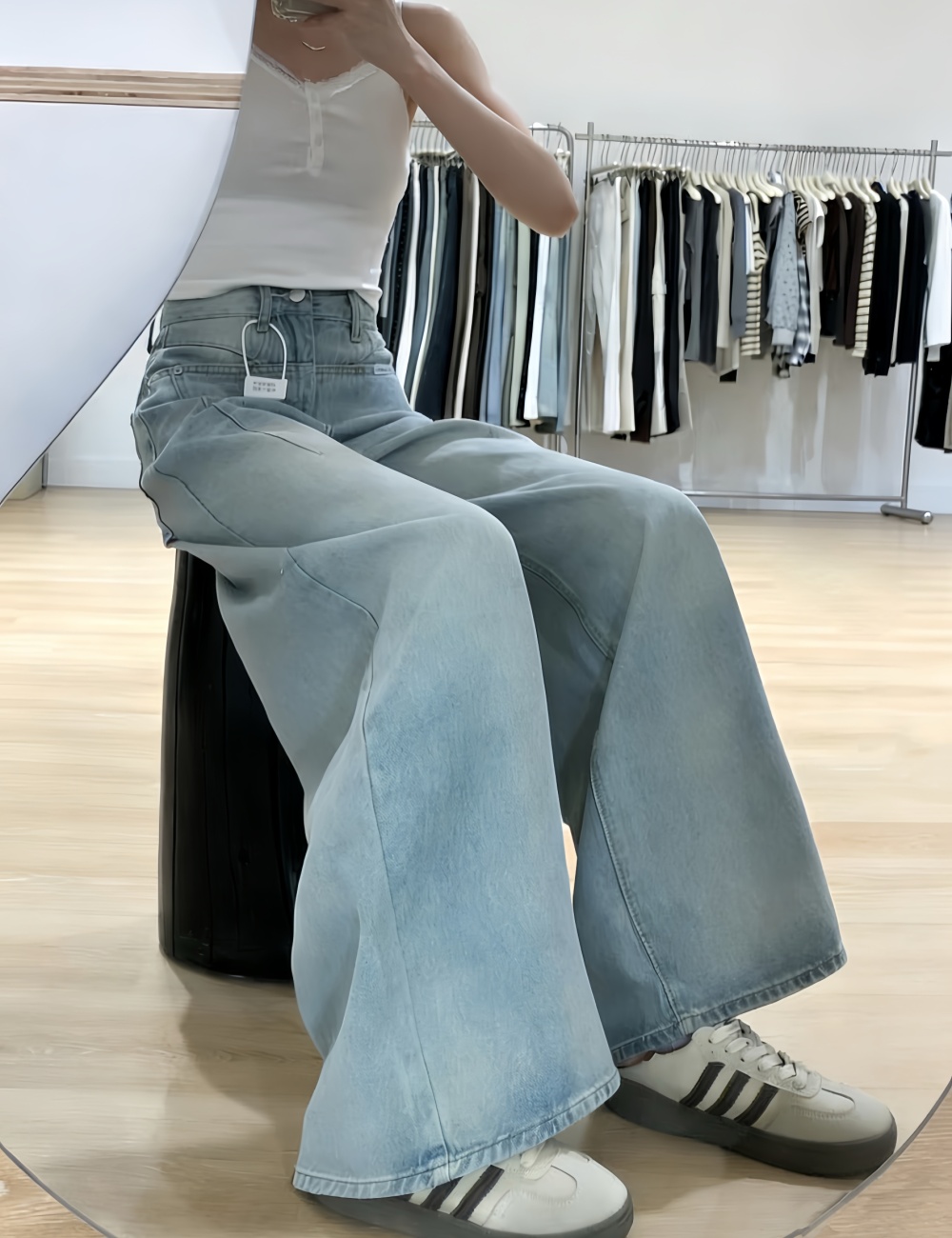 High waist slim wide leg pants American style summer jeans