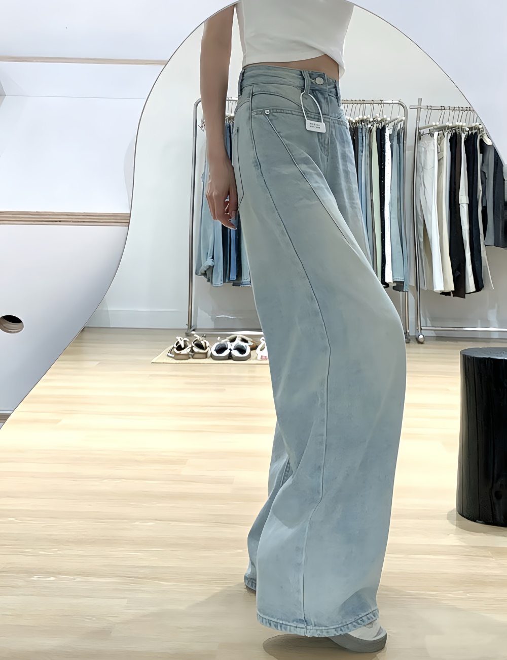 High waist slim wide leg pants American style summer jeans