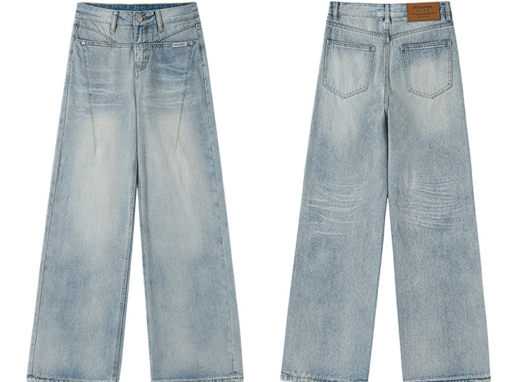 High waist slim wide leg pants American style summer jeans