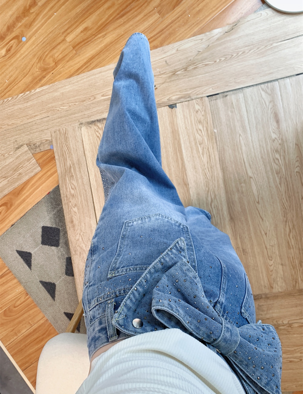 Removable bow straight slim Casual jeans for women