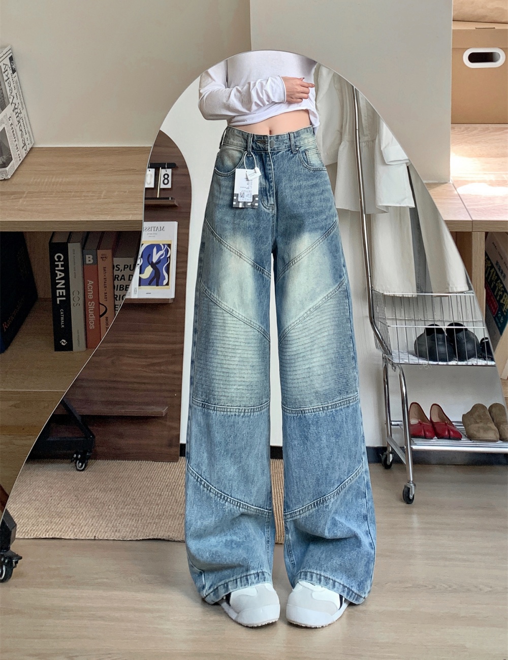 Blue slim wide leg pants mopping long pants
