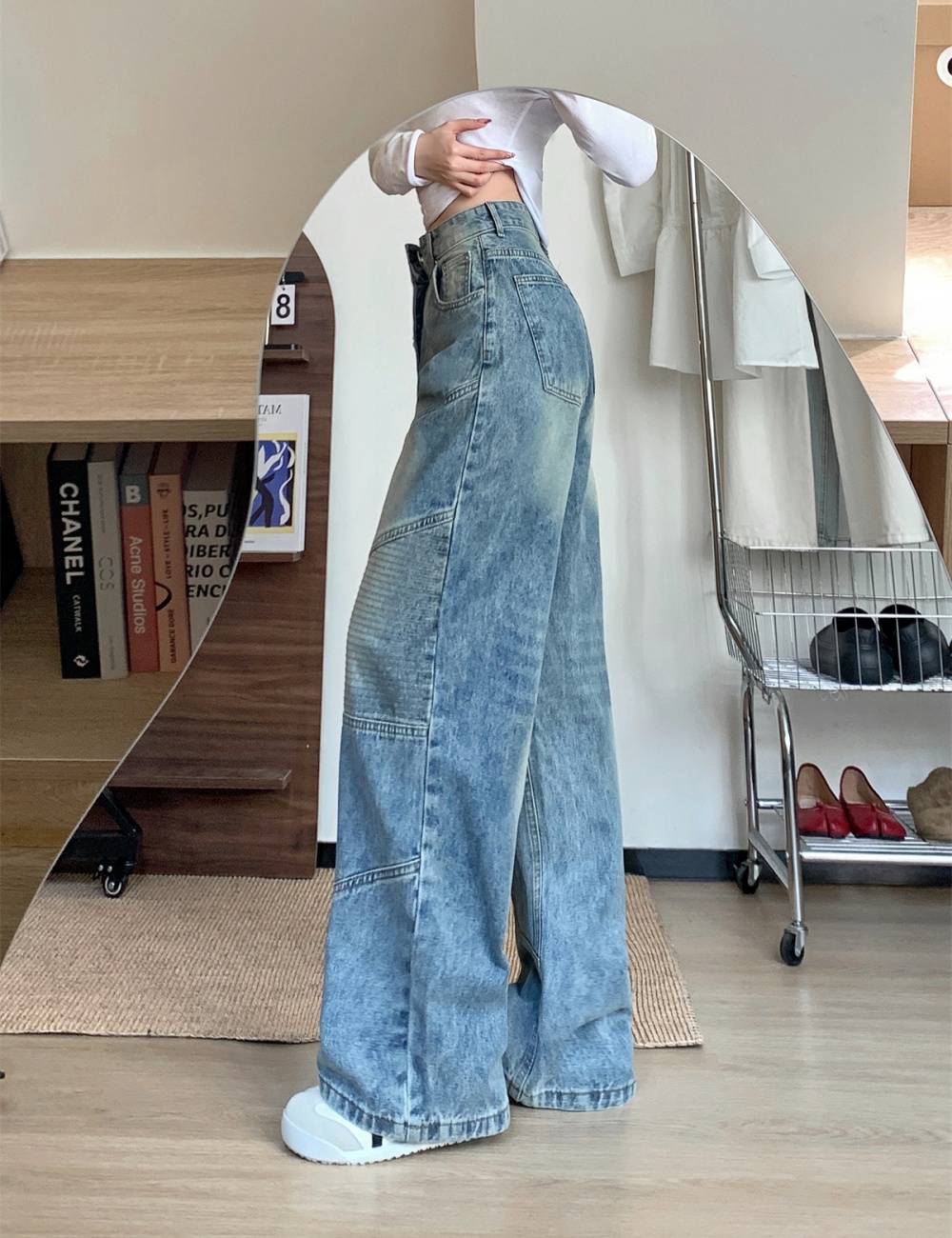 Blue slim wide leg pants mopping long pants
