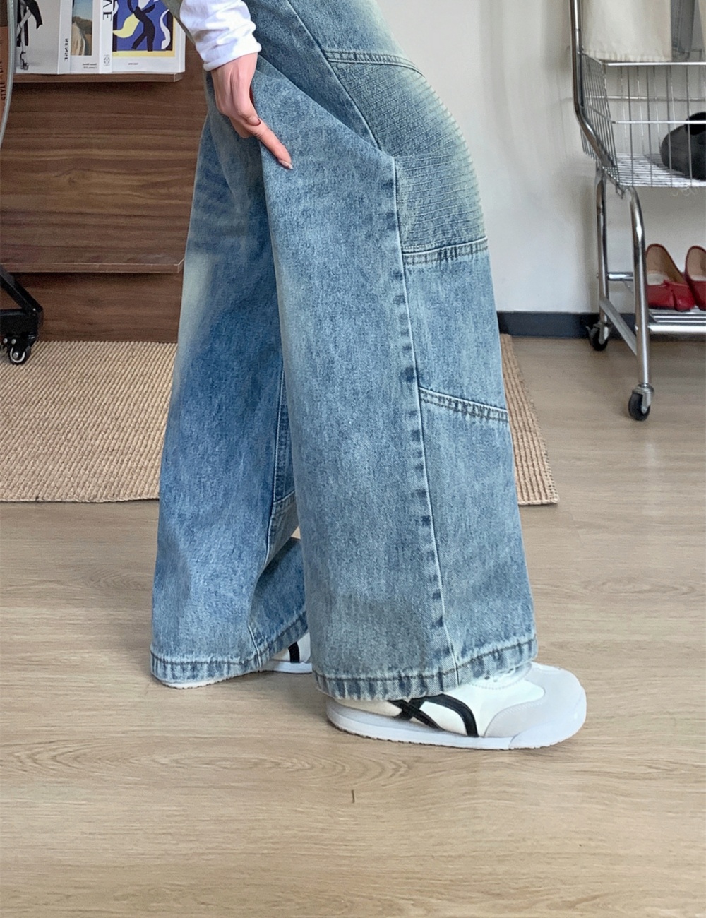 Blue slim wide leg pants mopping long pants