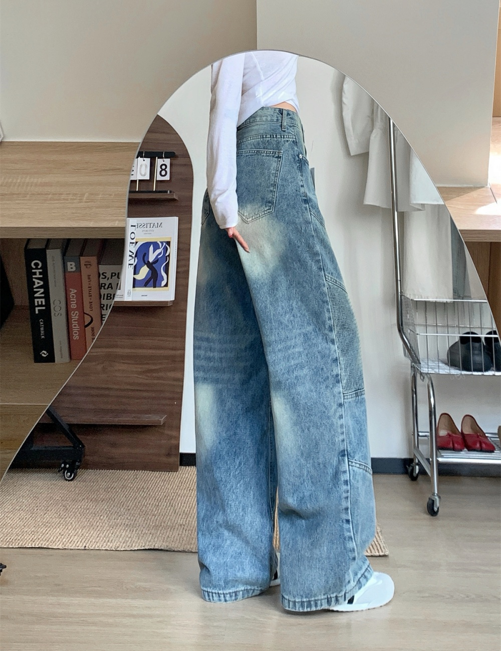 Blue slim wide leg pants mopping long pants