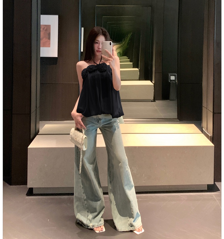 Halter sling sleeveless France style temperament tops