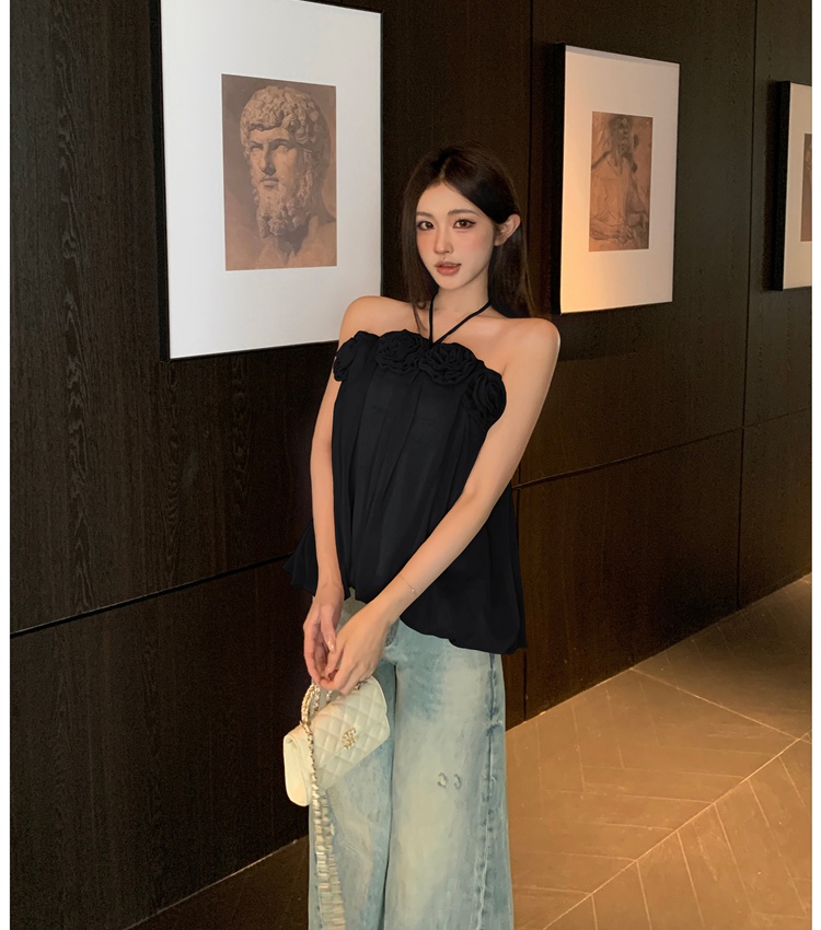 Halter sling sleeveless France style temperament tops