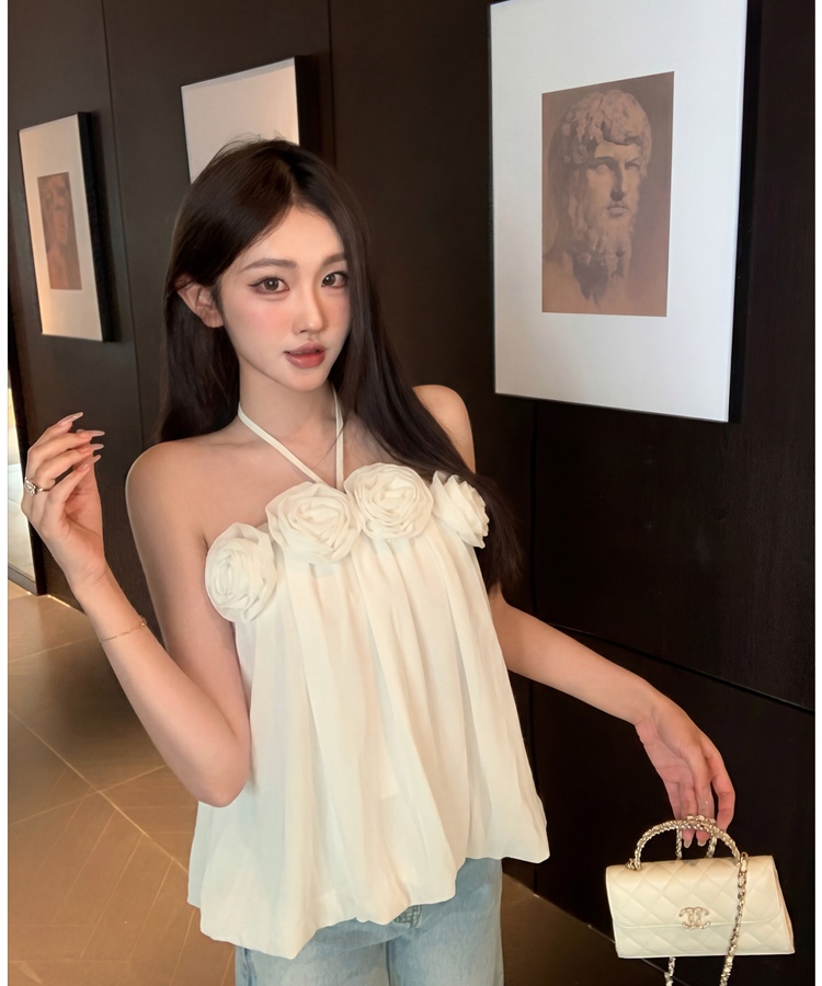 Halter sling sleeveless France style temperament tops