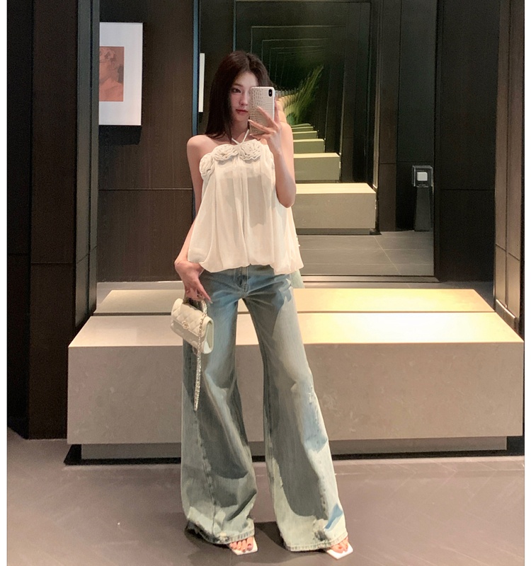 Halter sling sleeveless France style temperament tops