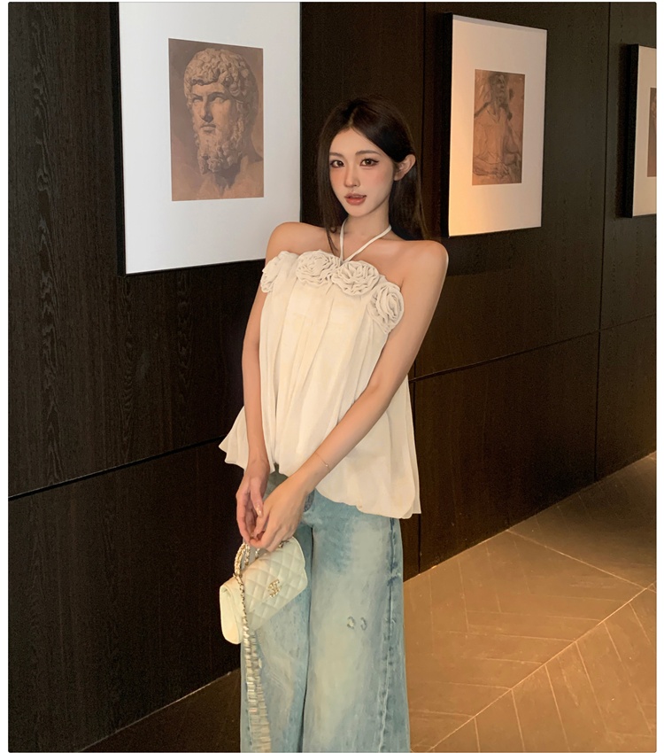 Halter sling sleeveless France style temperament tops