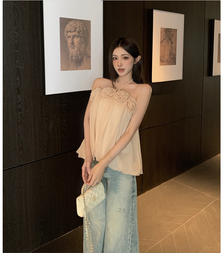 Halter sling sleeveless France style temperament tops