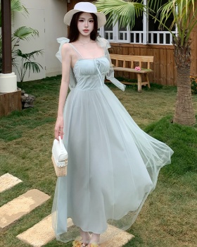 Tender gauze summer dress vacation sling long dress for women